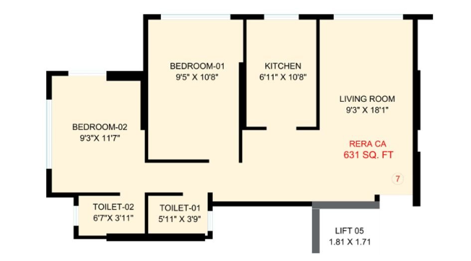 Nirvaana-Heights-Floor-Plan-2 BHK- 613 Sqft